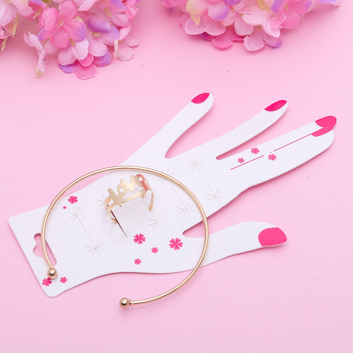 Набор 2 предмета: браслет, кольцо "Мини" любовь, цвет золото, безразмерное