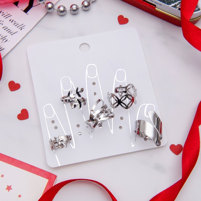 Кольцо набор 5 штук "Ассорти" ветвь, цвет серебро, безразмерные