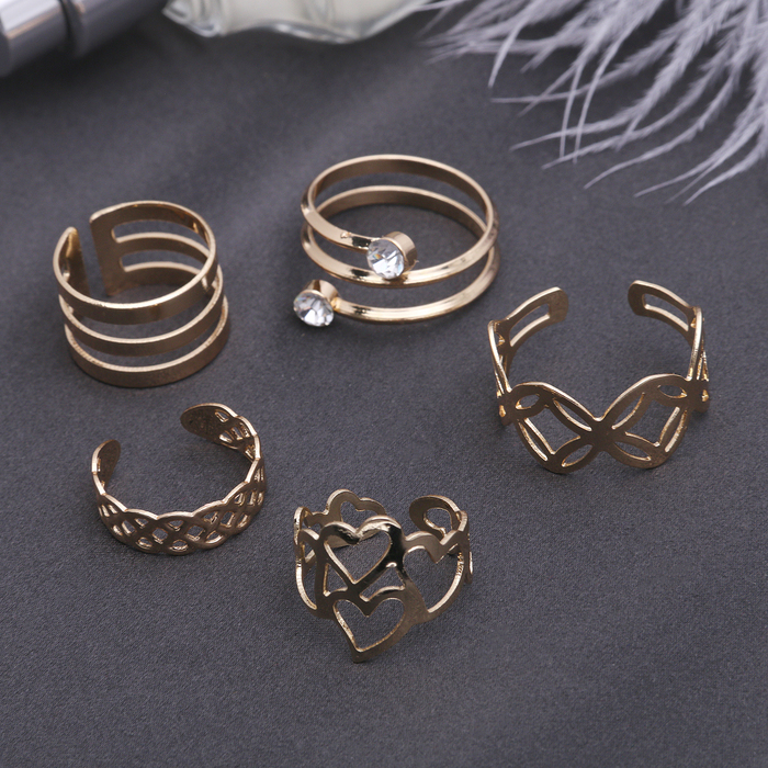 Кольцо набор 5 штук "Ассорти" блеска, цвет золото безразмерные