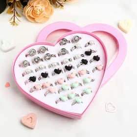 

Кольца детские "Ассорти" сердечки со стразами, форма МИКС, цвет МИКС