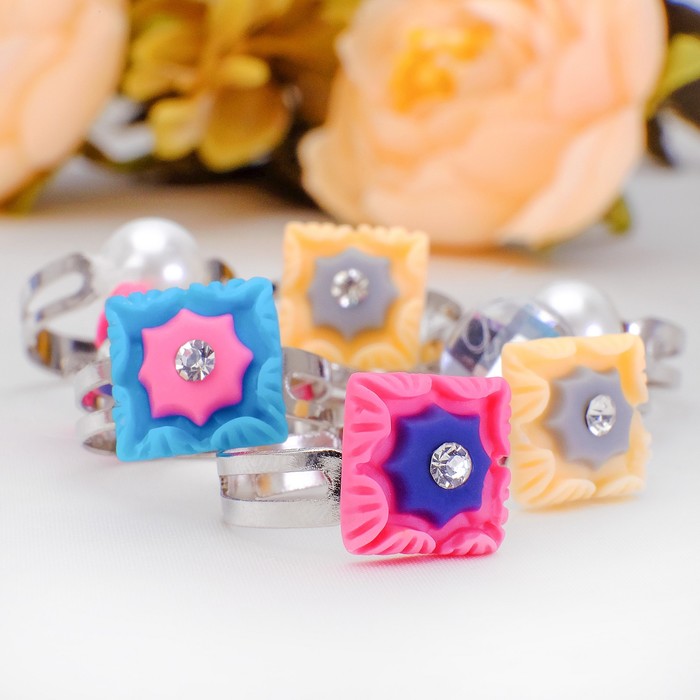 Кольца детские "Ассорти" квадратики, форма МИКС, цвет МИКС