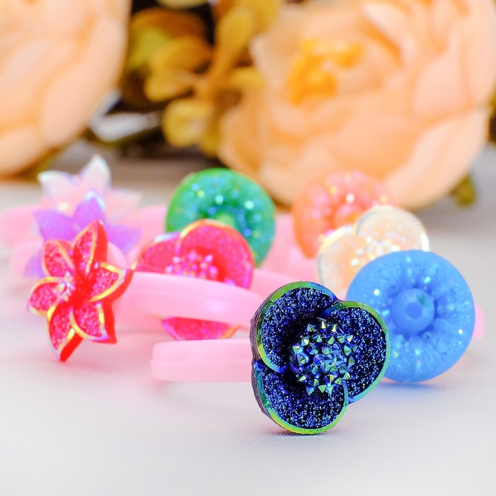 Кольца детские "Ассорти" цветы яркие, форма МИКС, цвет МИКС