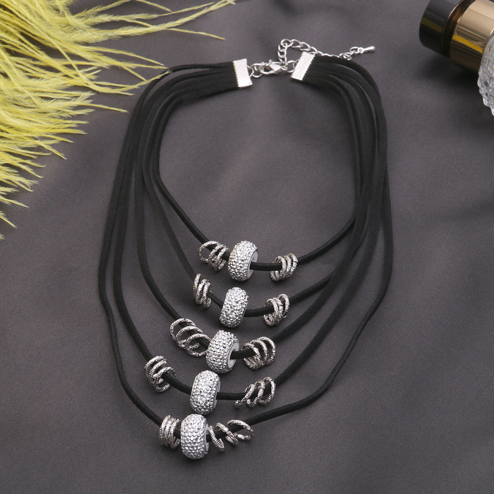 Колье "Марджери" 5 ярусов, цвет серебряно-чёрный