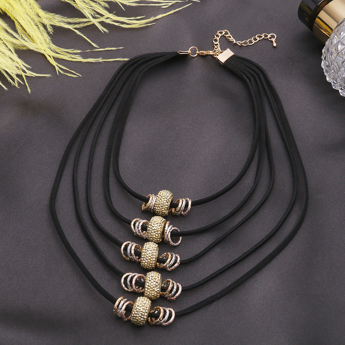 Колье "Марджери" 5 ярусов, цвет чёрно-золотой