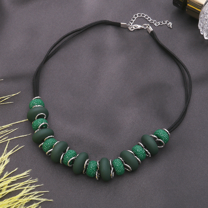 Бусы "Беатрис", цвет зелёно-чёрный в серебре, 45см