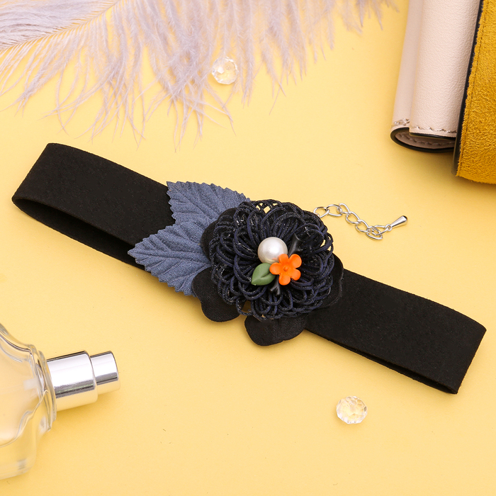 Чокер "Флоренция" цветок, цвет чёрно-синий