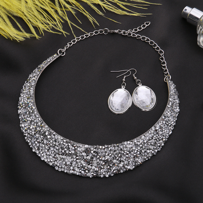 Набор 2 предмета: серьги, колье "Шанталь", цвет белый в серебре