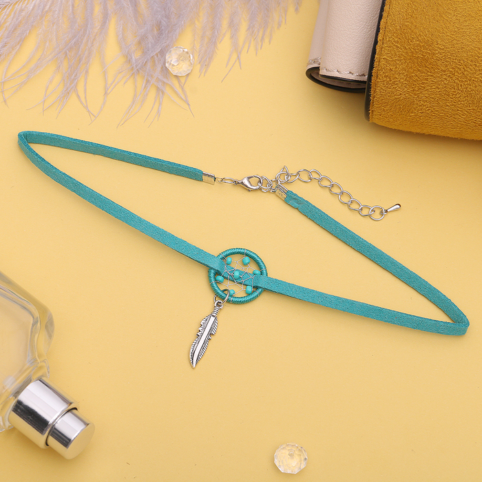 Чокер "Ловец снов" малый, цвет бирюзовый в серебре