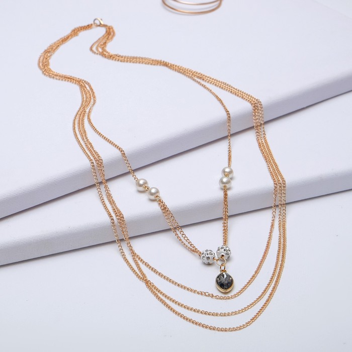 Кулон "Пальмира" 4 нити, эллипс, цвет бело-чёрный в золоте, 80см