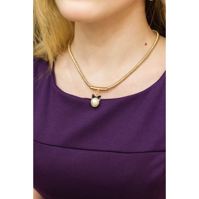 Набор 2 предмета: серьги, колье "Анабель" бусина с бантом, цвет белый в золоте