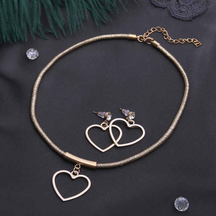 Набор 2 предмета: серьги, колье "Анабель" сердце, цвет золото