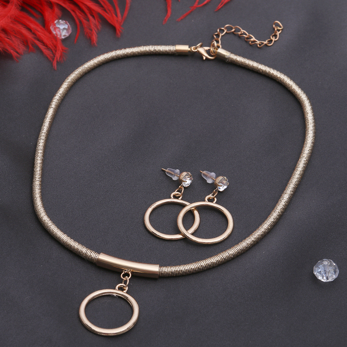 Набор 2 предмета: серьги, колье "Анабель" круг, цвет золото