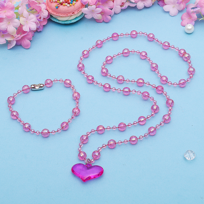 Набор детский "Выбражулька" 2 предмета: кулон 60см, браслет, сердечко, цвет МИКС