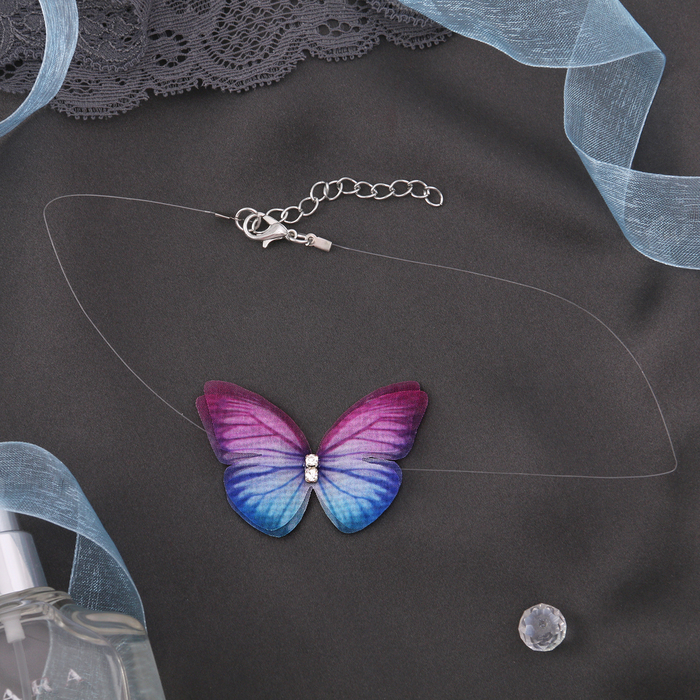 Чокер Butterfly на леске, цвет розово-синий в серебре