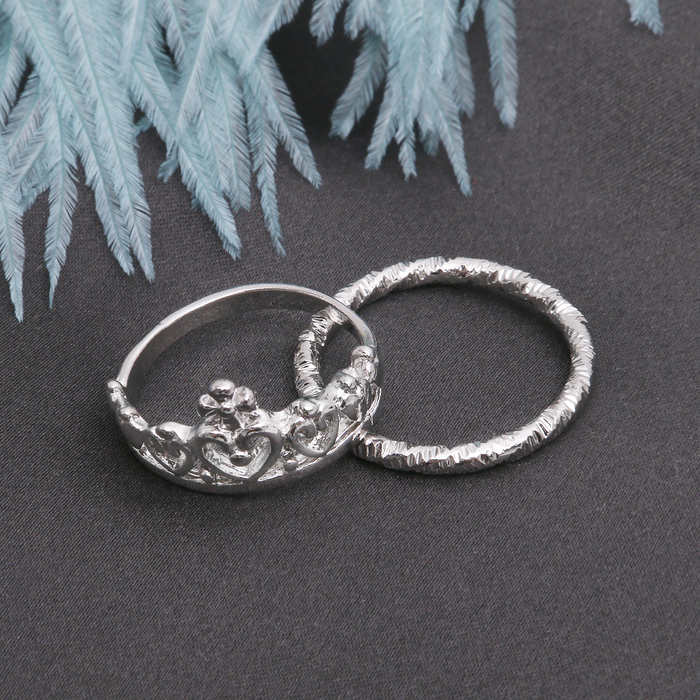 Кольцо набор 2 штуки "Белла" корона, цвет серебро, размер 17-18 МИКС