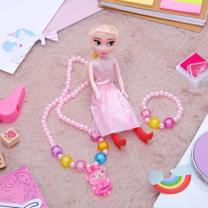 Набор детский "Выбражулька" 3 предмета: кукла, кулон, браслет, мишка, цвет МИКС