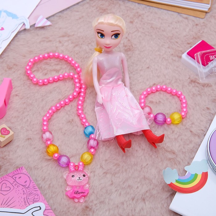 Набор детский "Выбражулька" 3 предмета: кукла, кулон, браслет, мишка, цвет МИКС