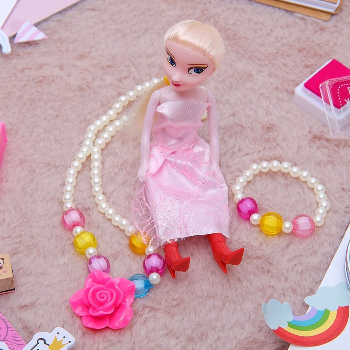 Набор детский "Выбражулька" 3 предмета: кукла, кулон, браслет, розочка, цвет МИКС
