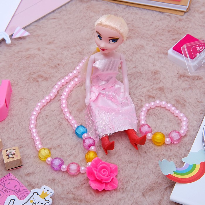 Набор детский "Выбражулька" 3 предмета: кукла, кулон, браслет, розочка, цвет МИКС