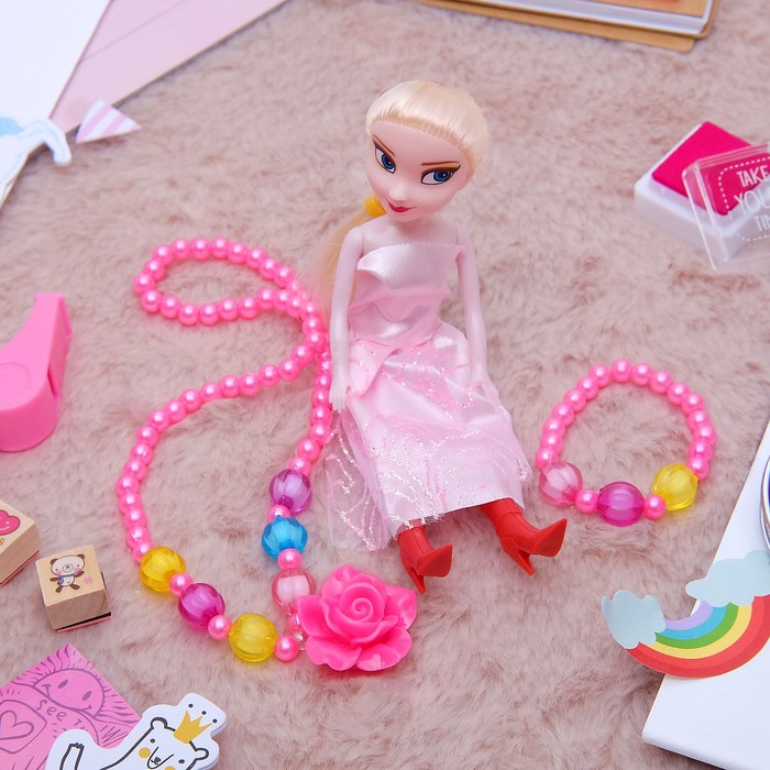 Набор детский "Выбражулька" 3 предмета: кукла, кулон, браслет, розочка, цвет МИКС