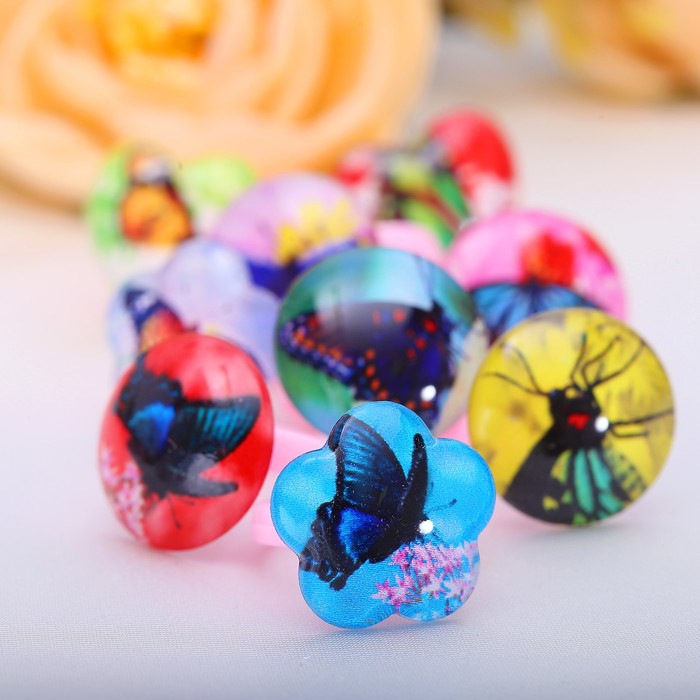 Кольцо детское "Бабочки", форма МИКС, цвет МИКС