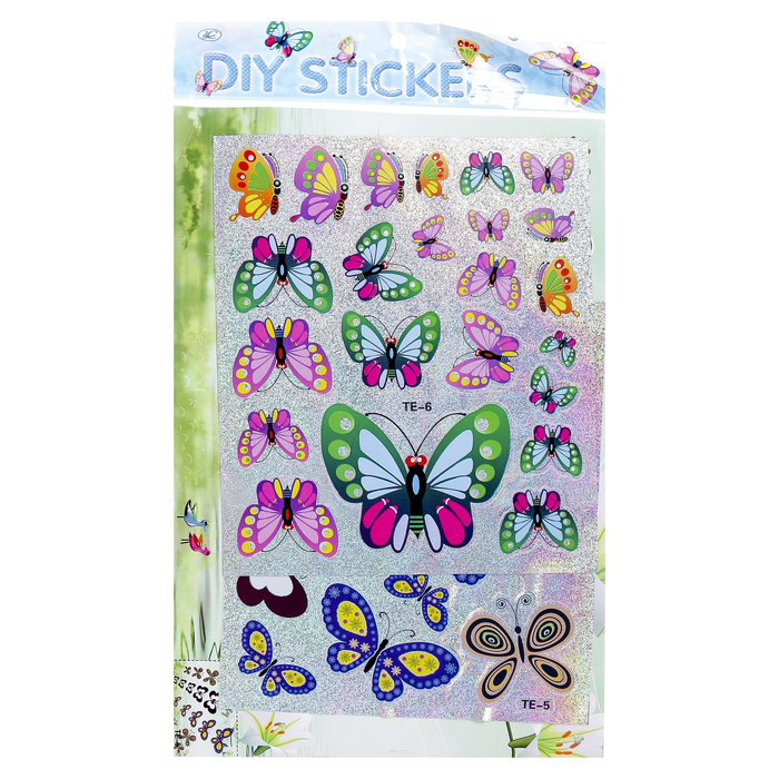 Наклейка картон 2 листа, пластик 2 листа "Бабочки"  (набор 4 детали)   30х20 см