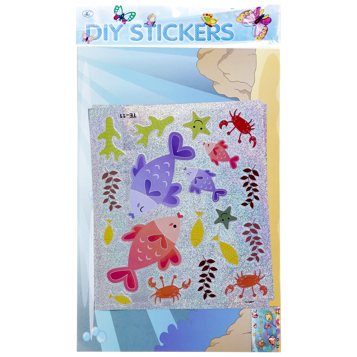 Наклейка картон 2 листа, пластик 2 листа "Подводный мир"  (набор 4 детали)  30х20 см