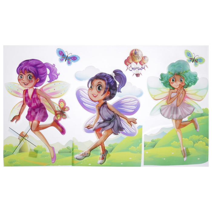 Наклейка пластик интерьерная 5D "Феи/Божьи коровки" МИКС 65х32 см