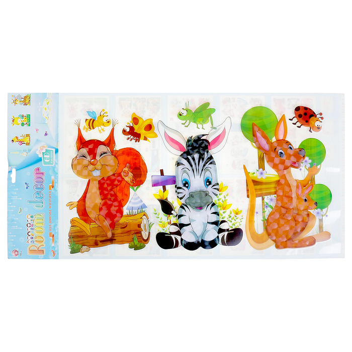 Наклейка пластик интерьерная "Зоопарк" МИКС 65х32 см