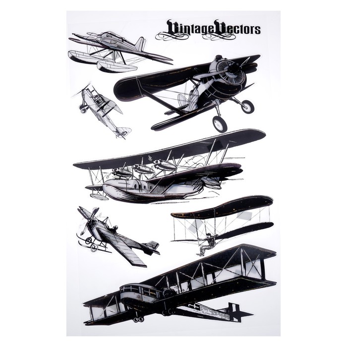 Наклейка пластик интерьерная 6D "Мотоциклы/Самолеты" МИКС 65х36 см