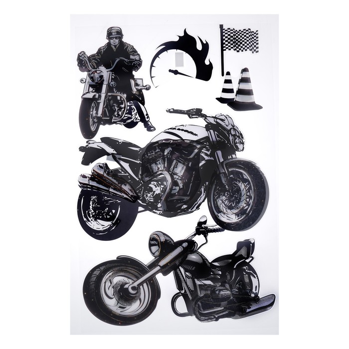 Наклейка пластик интерьерная 6D "Мотоциклы/Самолеты" МИКС 65х36 см