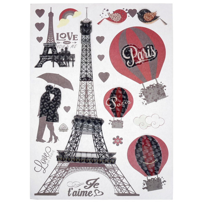 Наклейка пластик интерьерная "Эйфелева башня. Романтика" МИКС 77х50 см