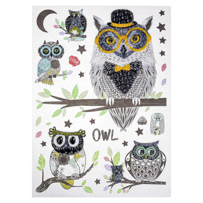 Наклейка пластик интерьерная "Совы на веточках" МИКС 77х50 см