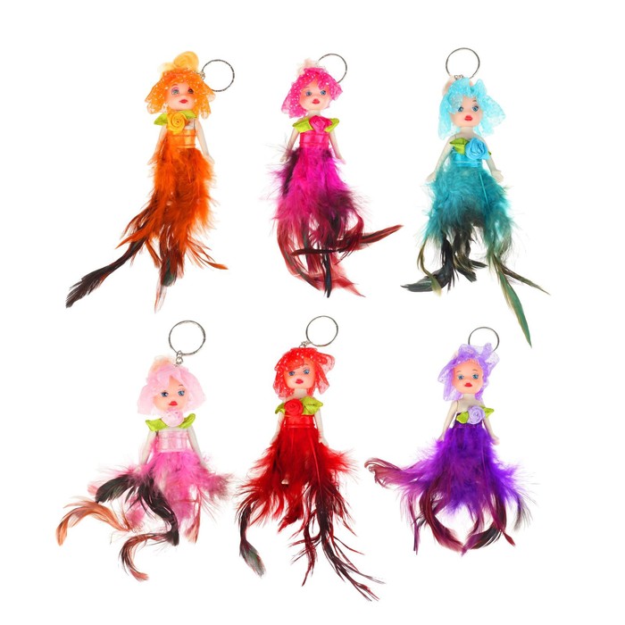 Игрушка куколка-брелок "Куколка" шляпка в крапинку, цвета МИКС