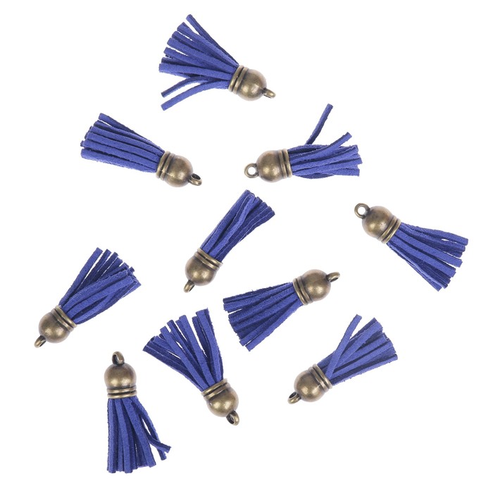 Декор для творчества иск. замша "Бахрома индиго" латунь набор 10 шт 4х1,7 см