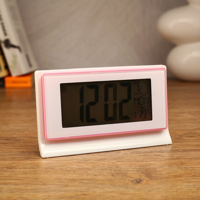 Электронные часы-будильник прямоуг, подсветка, температура, дата, 3ААА, 13,5*8см микс