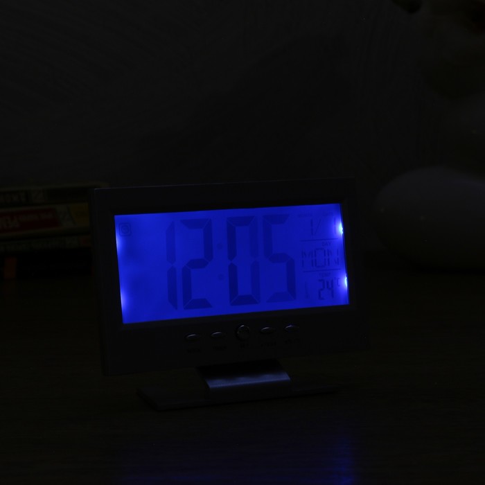 Электронные часы-будильник прямоуг, подсветка, температура, дата, 2ААА, 14,5*11см