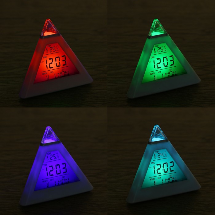 Электронные часы-будильник пирамида, мультиподсветка, температура, дата 3ААА, 10*9,6см