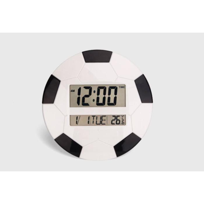 фото Часы настенные электронные "футбольный мяч" с календарём и термометром, 26х26 см, микс