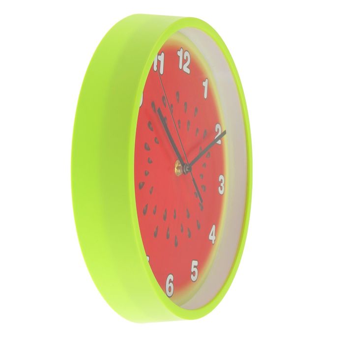 Часы настенные кухонные круг "Арбуз" толстые зеленые края, арабские цифры, 25*25см