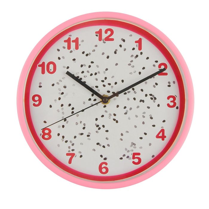 Часы настенные кухонные круг "Драконий фрукт" толстые розовые края, арабские цифры, 25*25см 259054