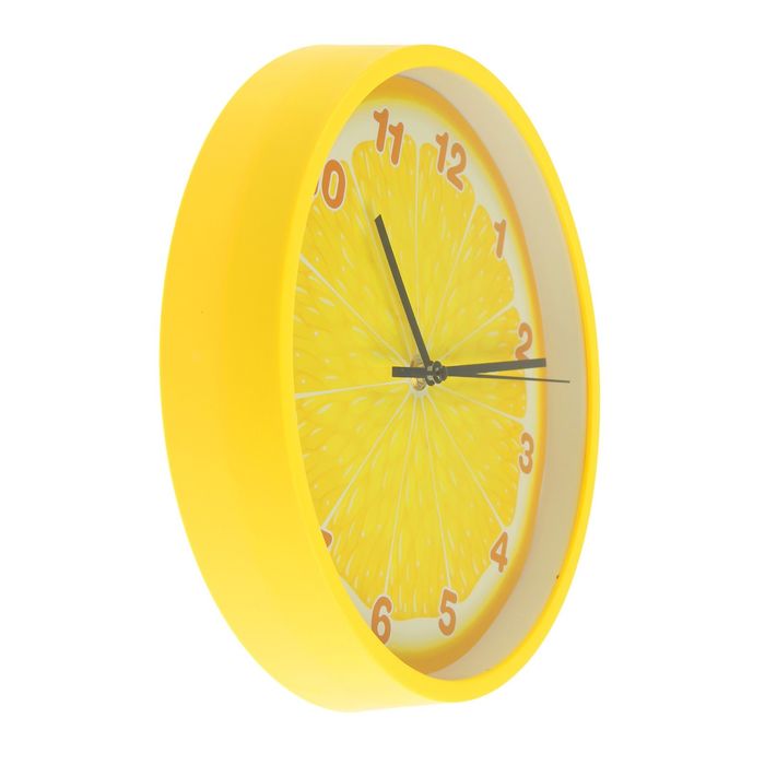 Часы настенные кухонные круг "Лимон" толстые желтые края, арабские цифры, 25*25см