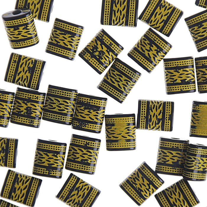 Бусины пластик "Узоры ацтеков"  набор 25гр, 12х10мм (CX-2612, 002 черн-желт)