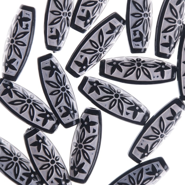 Бусины пластик "Узоры ацтеков" набор 16шт, 29х12мм (,CX-3457, 004 черн-бел)