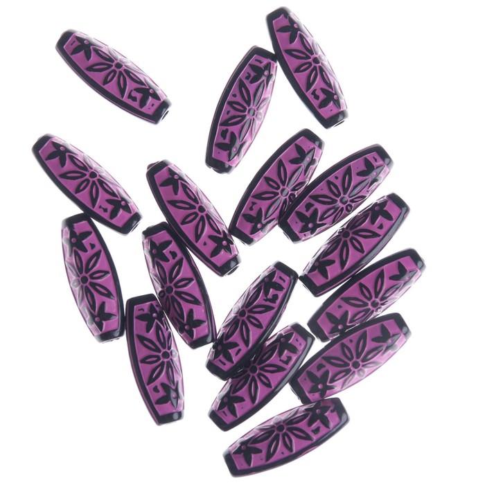 Бусины пластик "Узоры ацтеков" набор 16шт, 29х12мм (,CX-3457, 007 черн-роз)