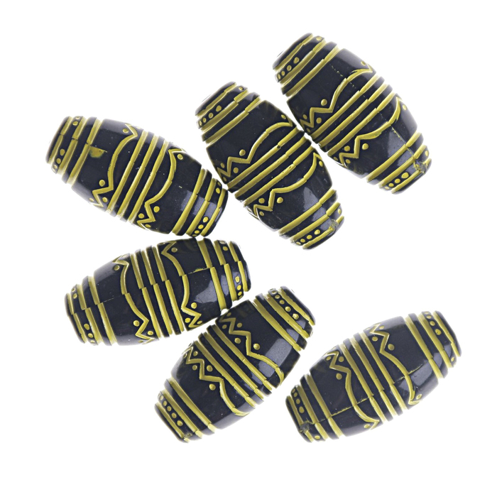Бусины пластик "Узоры ацтеков" набор 6шт, 20х10мм (CX-6085, 002 черн-желт)