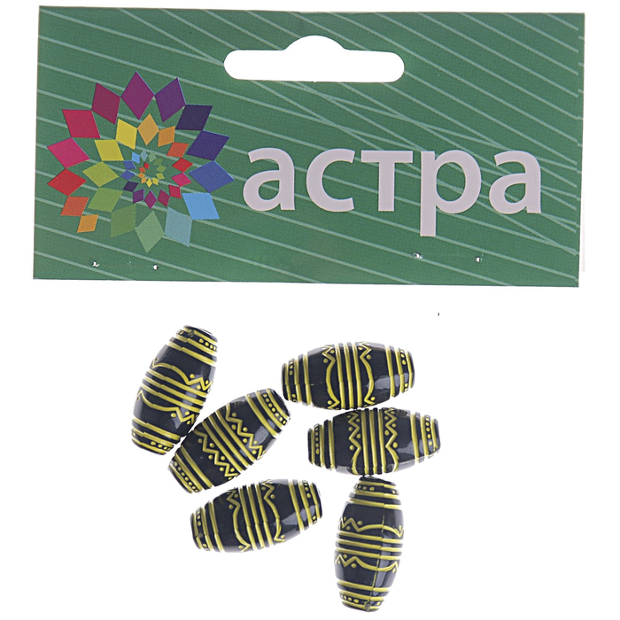 Бусины пластик "Узоры ацтеков" набор 6шт, 20х10мм (CX-6085, 002 черн-желт)