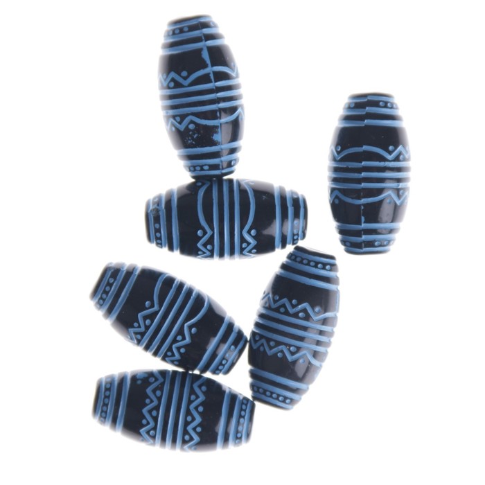 Бусины пластик "Узоры ацтеков" набор 6шт, 20х10мм (CX-6085, 006 черн-синий)