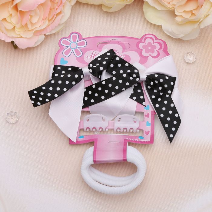 Набор для волос "Малышка" (4 резинки, 2 краба) чёрно-белый, точка