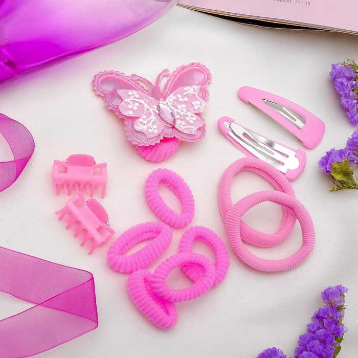 Набор для волос "Настроение" (8 резинок, 2 невидимки, 2 краба) бабочка